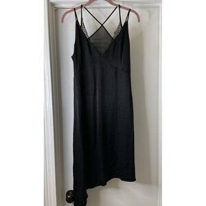 Zara Black Asymmetrical Slip Dress with Spaghetti Straps